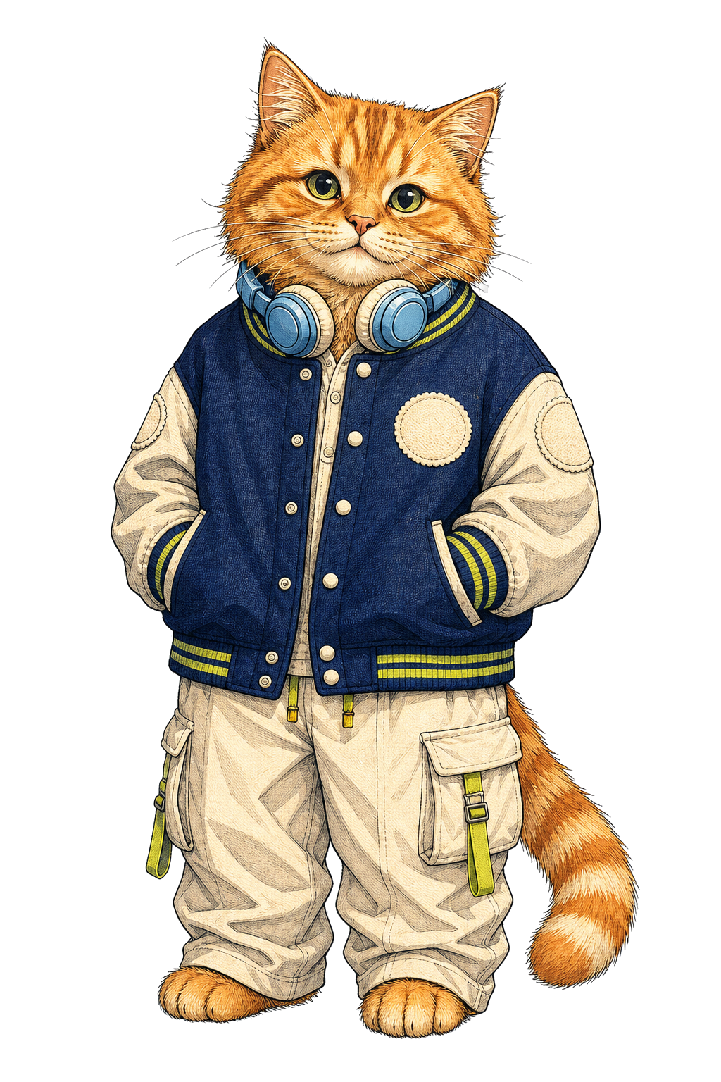 Orange tabby cat in headphones