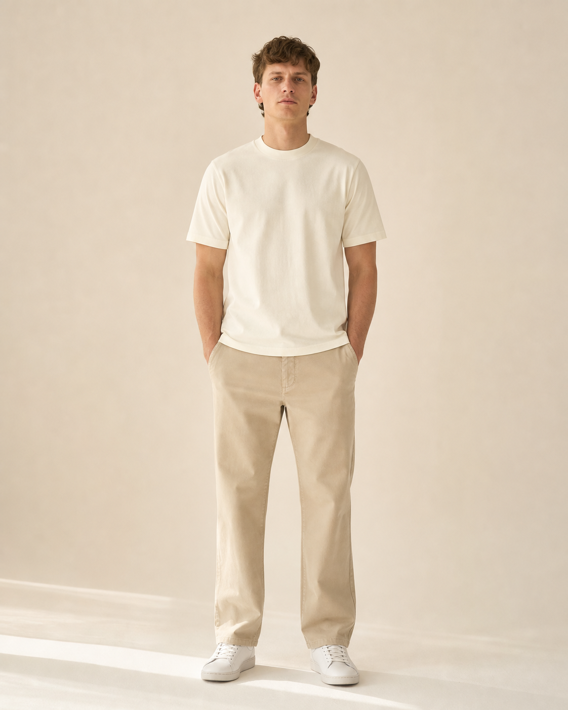 230g cream classic T-shirt on a model